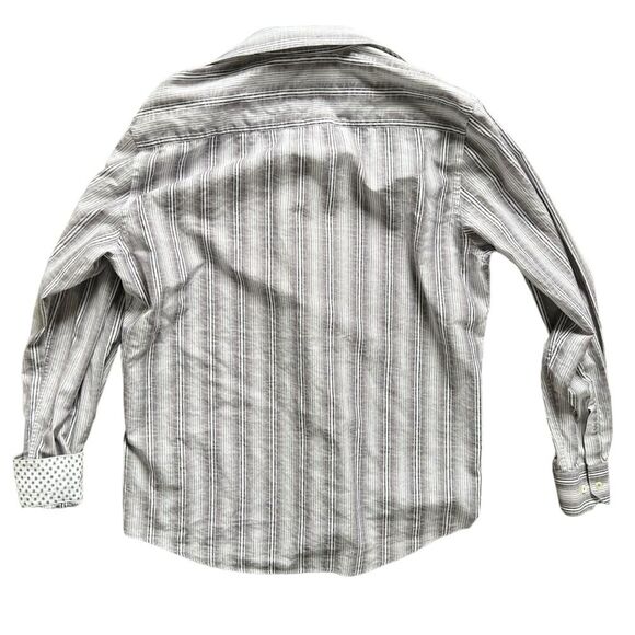 Bugatchi Uomo Shaped Fit Button Front Gray White Striped Shirt Men's size Medium - Picture 3 of 10